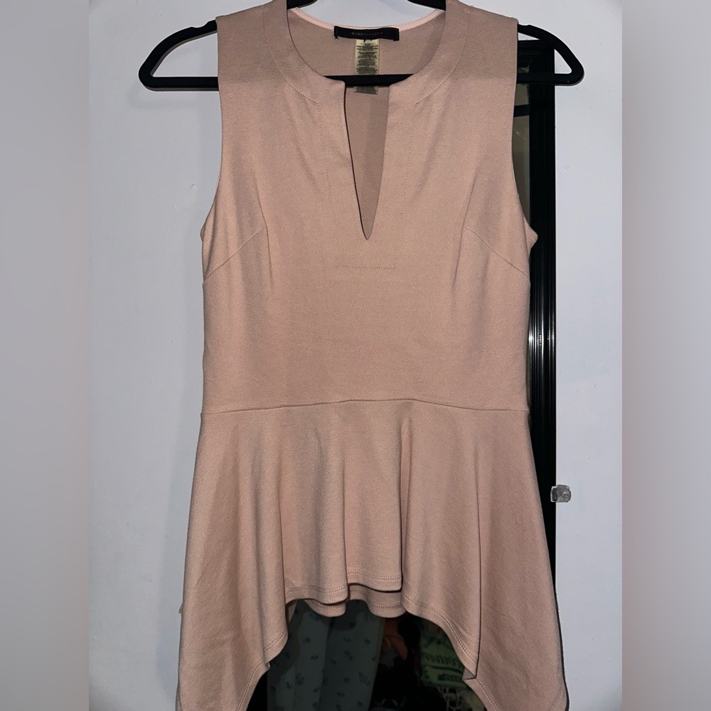 BCBGMaxAzria Sleeveless Blush Pink Peplum Top